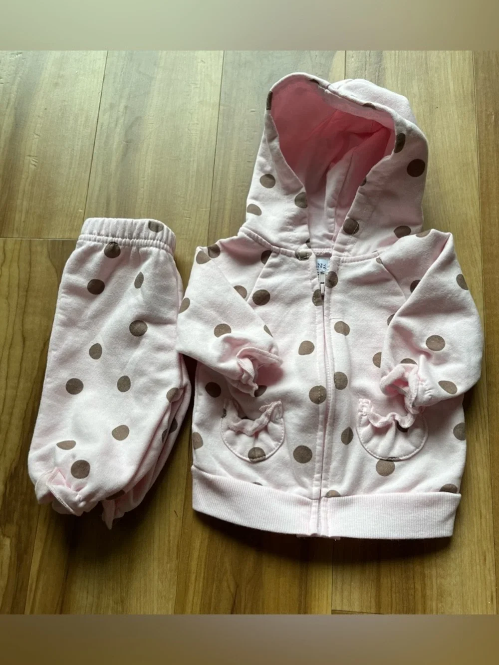 Mini Hop Baby Girl Pink Polka Dot Set 3M Hoodie & Pants